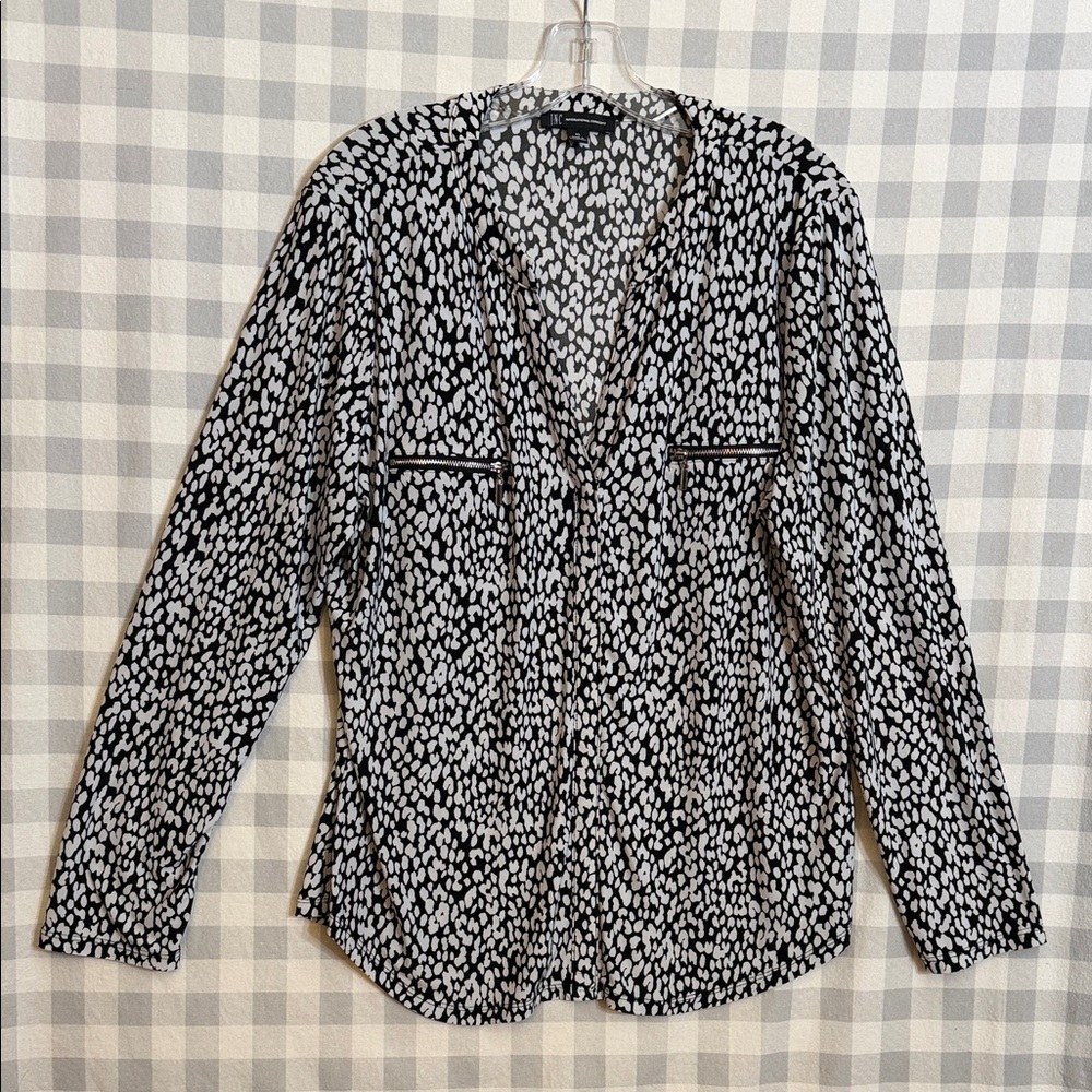 INC International Concepts Women’s Long Sleeve Blouse, Size XL, Cheetah Dots